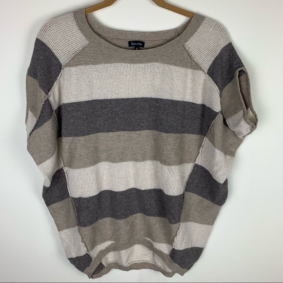 Anthropologie Tops - Splendid Beige Merino Wool and Alpaca Blend Striped Short Sleeve Soft Top